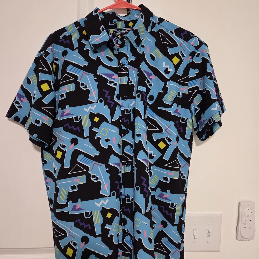 Retro Rifle Black and Blue Graphic Shirt